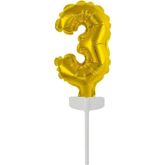 Szám Fólia Lufi Tortára - 13 cm, 3-as, Arany (615994)