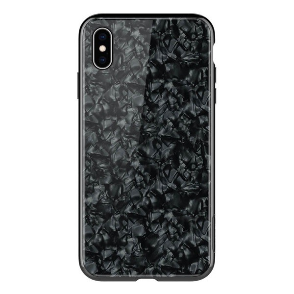 NILLKIN SEASHELL telefonvédő műanyag keret (BUMPER, edzett üveg hátlap, márvány minta) FEKETE [Apple iPhone XS Max 6.5] (5996457845934)