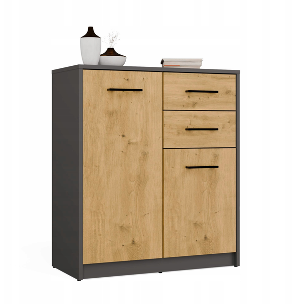 Komoda SIMPLO 2D2S Szafka 2 Szuflady 2 Drzwi Do Salonu ANTRACYT DĄB ARTISAN