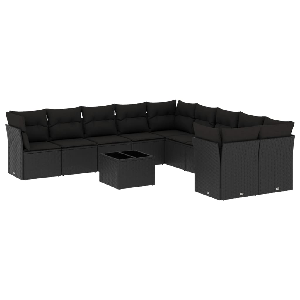 11 részes fekete polyrattan kerti ülőgarnitúra párnákkal (3250084)