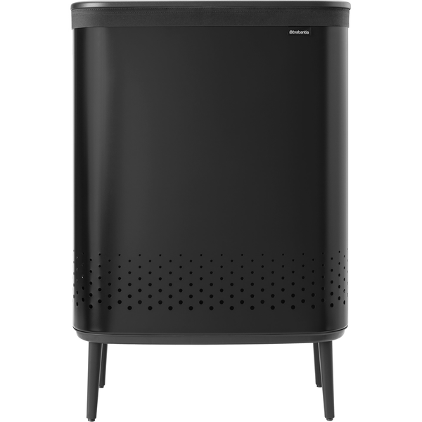 BRABANTIA Bo Laundry Bin lábakon álló szennyestartó szellőző nyílásokkal tépőzáras mosható szennyesgyűjtő zsák Bo forma extra nagy méret 2x45L acél matt fekete - 200564
