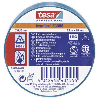 Tesa flex IEC (53988-00032-00) Szigetelőszalag Kék (H x Sz) 25 m x 19 mm 1 db (53988-00032-00)