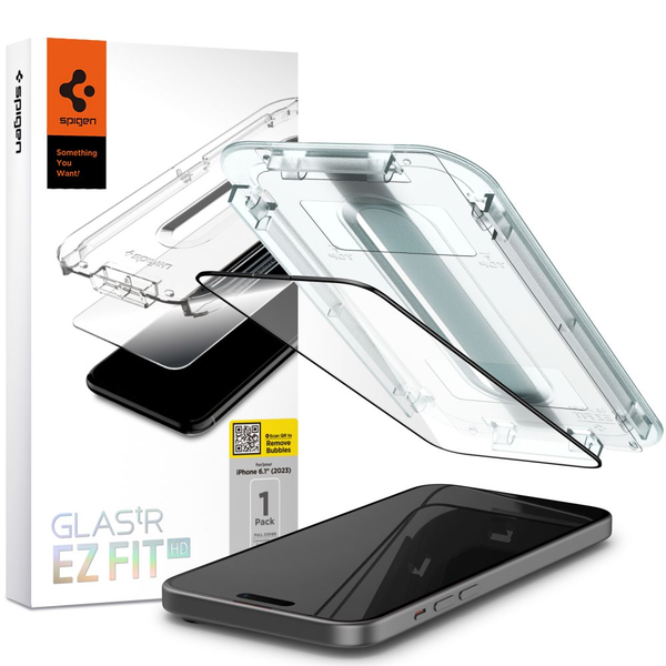 Tvrzené sklo pro Apple iPhone 15 Pro Spigen Rámeček 9H 2,5D EZ-FIT
