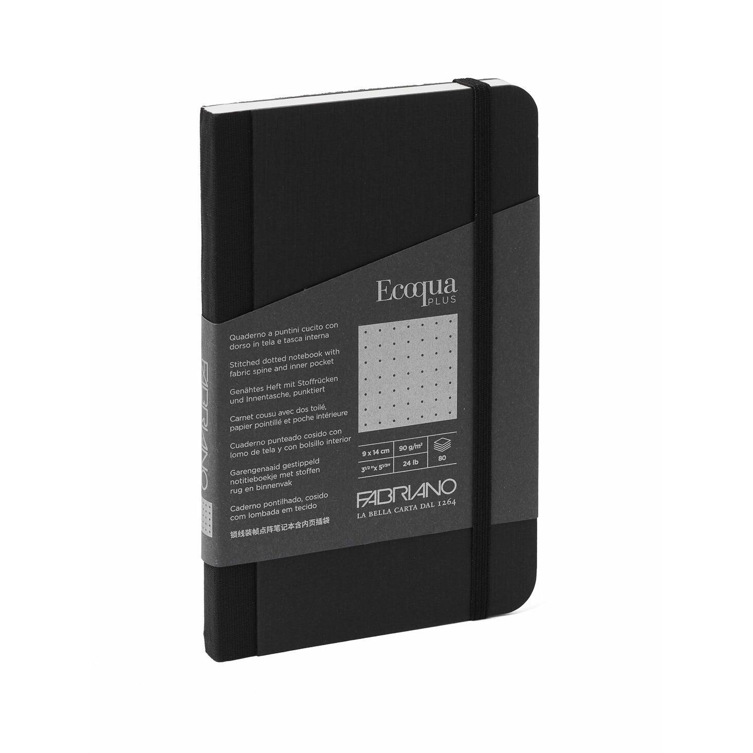 Fabriano Ecoqua Plus 80 lapos A5 pontrácsos notesz - Fekete (19621208)