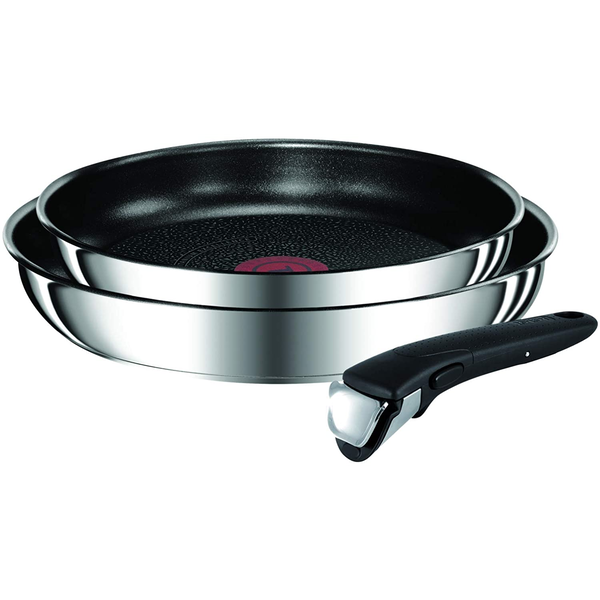 Комплект тигани Tefal Ingenio Preference, 22&26 см, 3 части, Titanium Excellence Non-Stick, Thermo-Spot, индукция, подвижна дръжка, неръждаема стомана/черен
