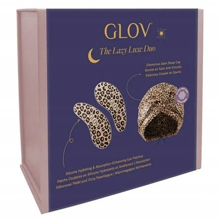 GLOV_SET The Lazy Luxe Duo silikonowe płatki pod oczyt nawilżające i wspomagające wchłanianie + satynowy czepek do spania