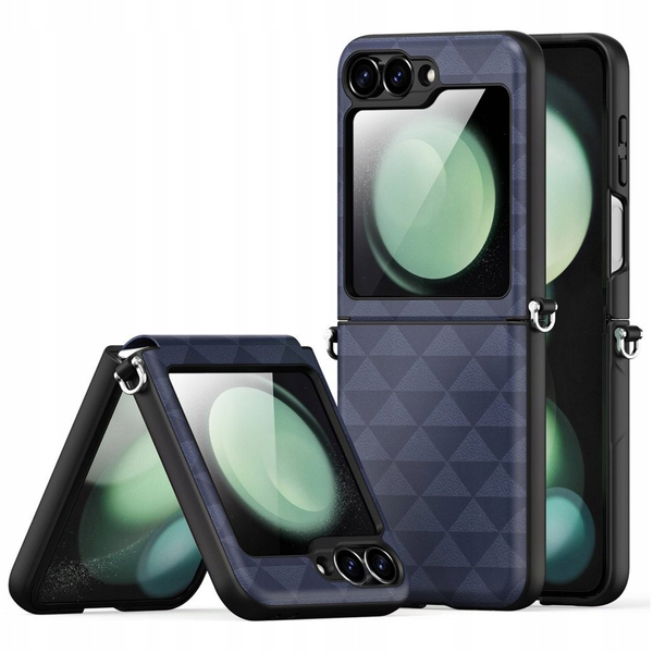 Dux Ducis FITT műanyag telefonvédő (ütésállóság, bőr hatású hátlap, háromszög) SÖTÉTKÉK Samsung Galaxy Z Flip7 FE (SM-F761) / Galaxy Z Flip6 (SM-F741) (GP-175702)