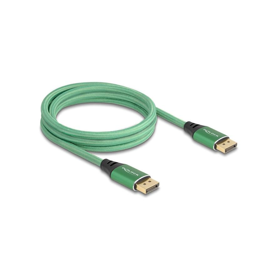 Delock DisplayPort kábel 16K 60 Hz 2 m zöld fém (80630) (80630)
