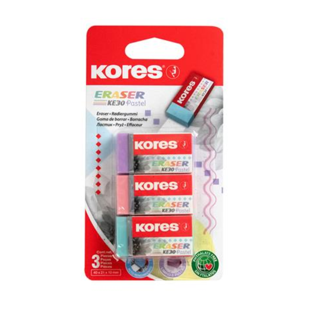 Kores KE-30 Radír pasztell színek - (3 db) (40315)