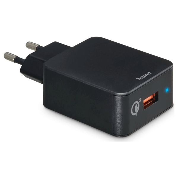 Мрежово зарядно устройство Hama, Qualcomm 3.0, USB-A, Черен