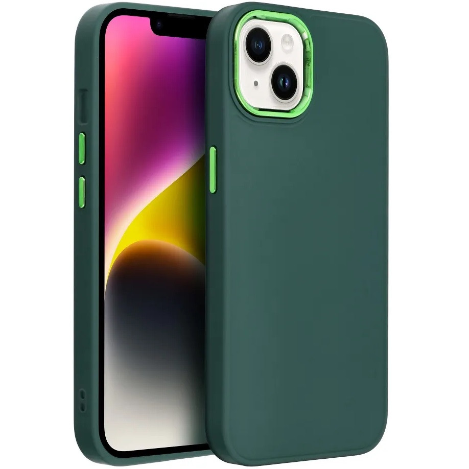 Apple iPhone 15 Pro Max, Szilikon tok, közepesen ütésálló, fémhatású kamera keret, Frame Case, zöld (139724)