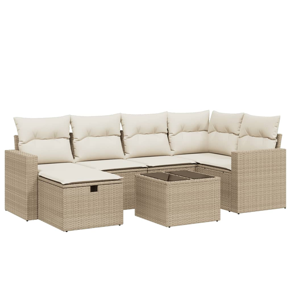 Set canapele de grădină, 7 piese, cu perne, bej, poliratan