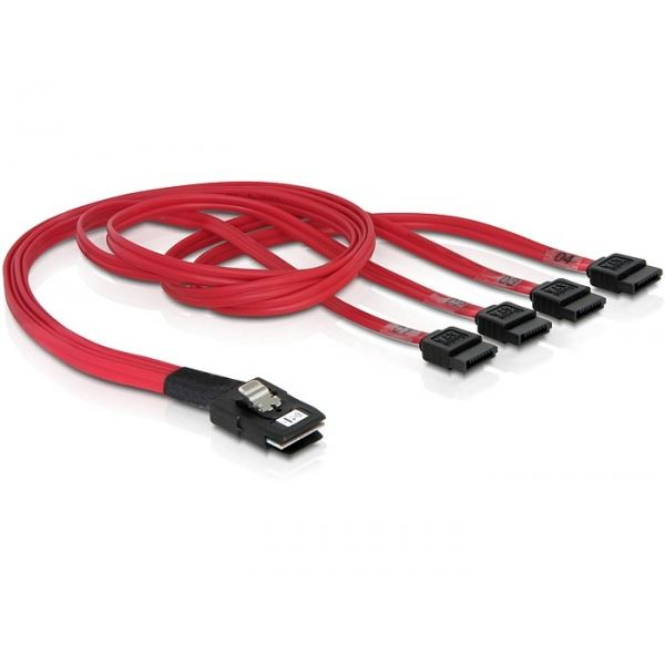 Delock mini SAS36 tűs - 4db SATA kábel 50cm piros (83057) (DL83057)