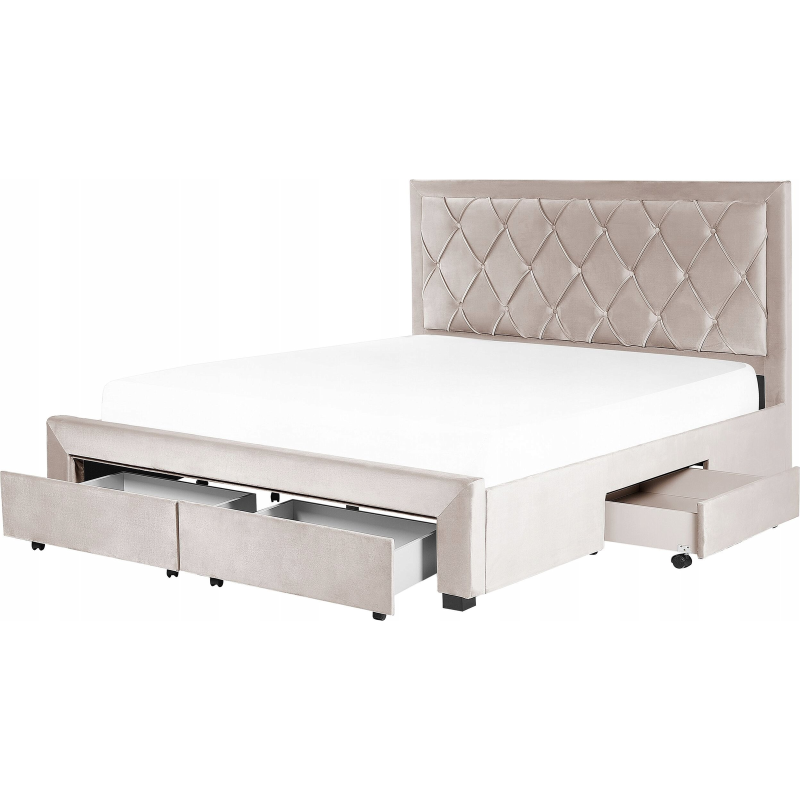 Cama Con Almacenaje De Terciopelo Beige 180 X 200 Cm Cajones Cabecero Alto Capitoné Glamuroso Lievin - Beige