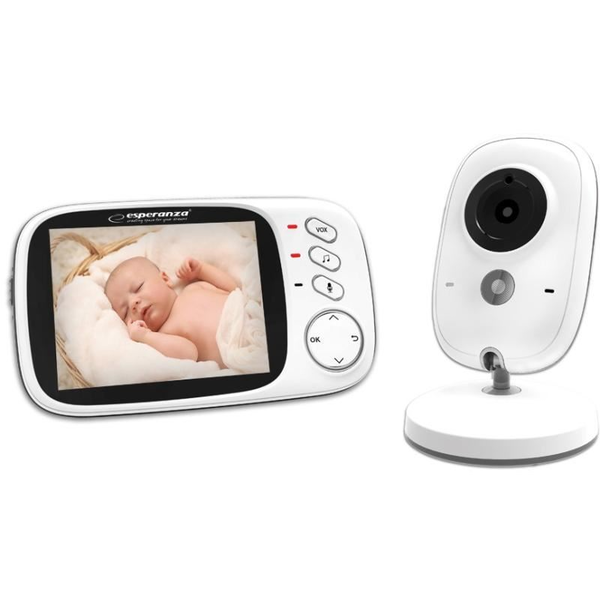 Бебефон с камера Esperanza EHM002, 50 метра, Батерия 20ч, Термометър, Нощно виждане, LCD екран, Бял