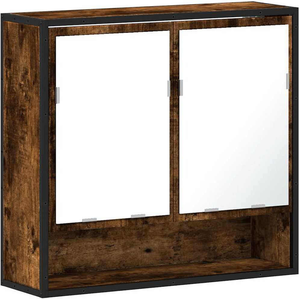 füstölt tölgy szerelt fa tükrös fürdőszobaszekrény 65x20x60 cm (849261 VidaXL)