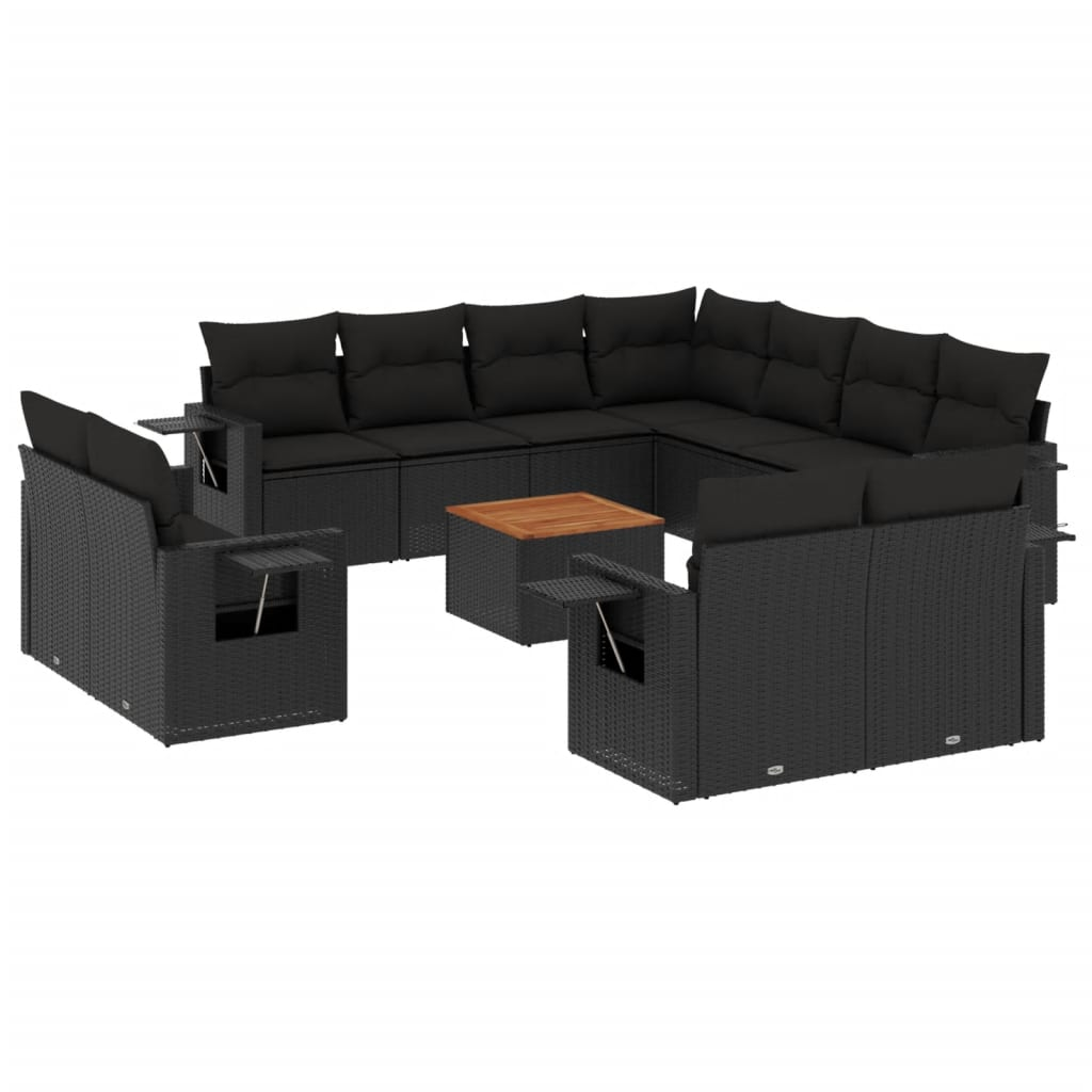 12 részes fekete polyrattan kerti ülőgarnitúra párnákkal (3257154)