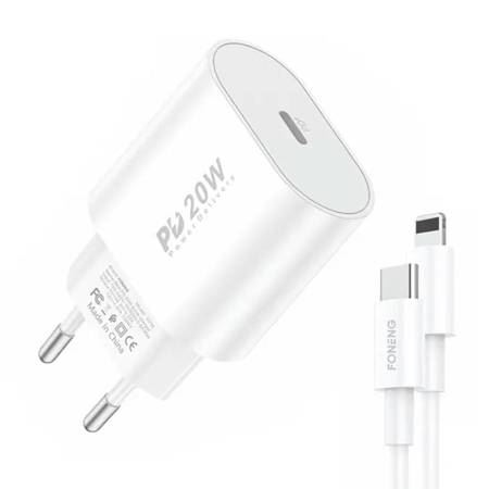 Foneng EU39 hálózati töltő + USB-C -Lightning kábel fehér (EU39 Type-C to iPhon) (EU39 Type-C to iPhon)