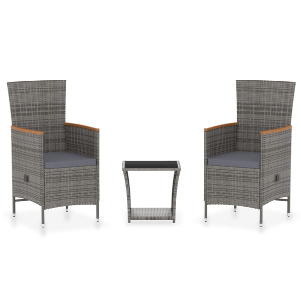 Set mobilier de grădină cu perne, 3 piese, gri, poliratan