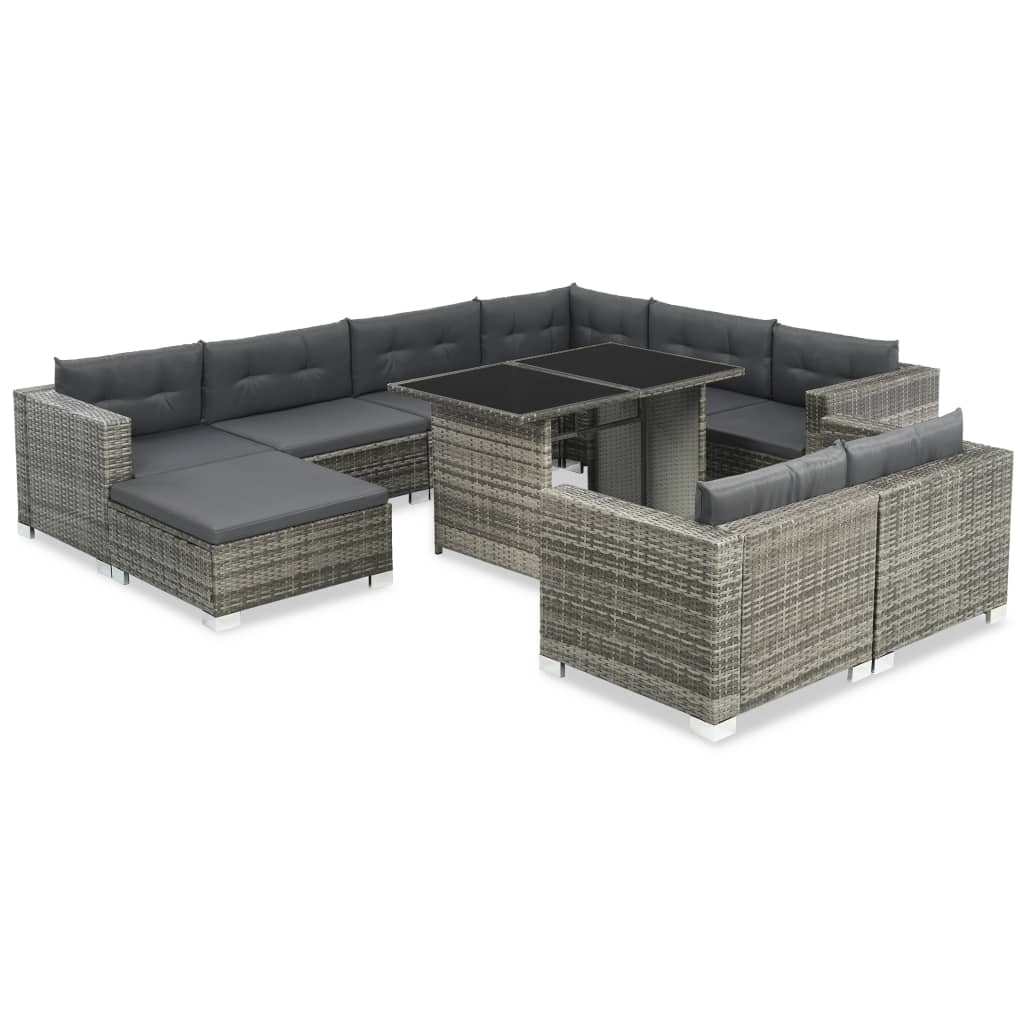 10-részes szürke polyrattan kerti bútorszett párnákkal (44426)