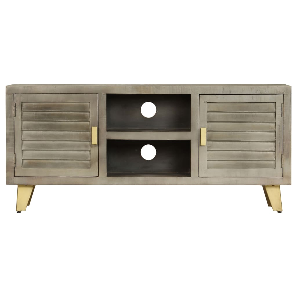 szürke tömör mangófa TV-szekrény sárgarézzel 110x30x48 cm (246681)