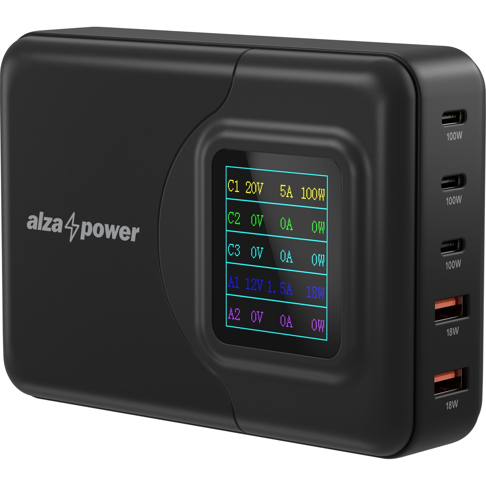 AlzaPower M500 Digital Display Multi Ultra Charger 200W fekete (APW-MP2A3CGD1)