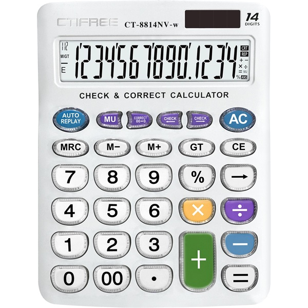 CTIFREE CT-8814NV-W fehér színű számológép, 155x203mm, 14 számjegy, dual power (CT-8814NV-W)