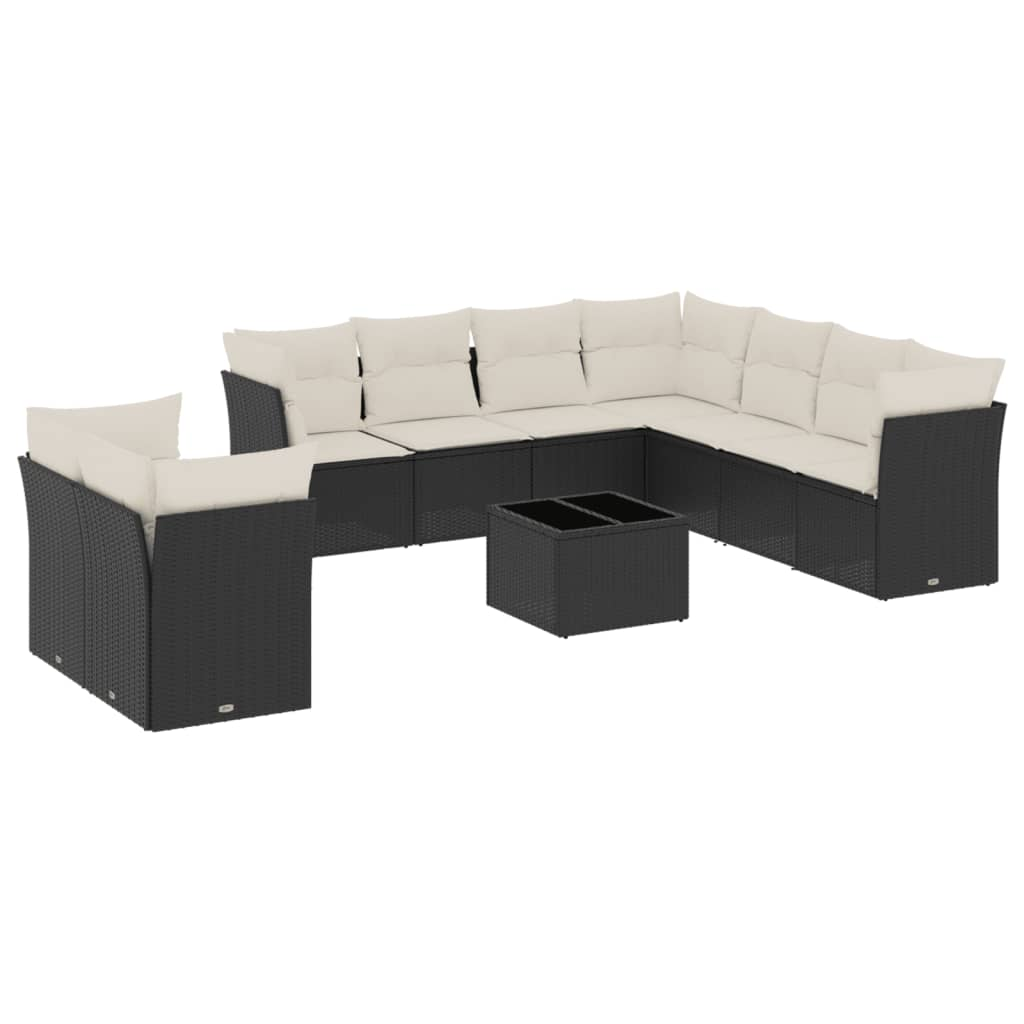 10 részes fekete polyrattan kerti ülőgarnitúra párnákkal (3249685)