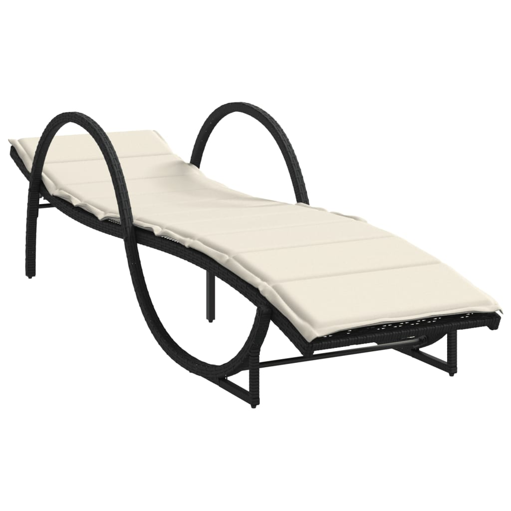 fekete polyrattan napozóágy párnával 60 x 199 x 42 cm (368257)
