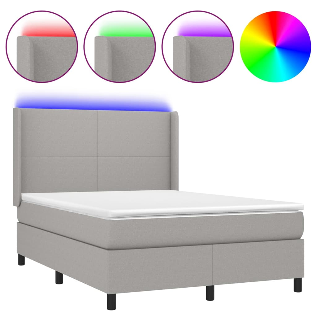 sötétszürke szövet rugós és LED-es ágy matraccal 140x190 cm (3138149)