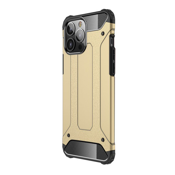 Defender műanyag telefonvédő (közepesen ütésálló, légpárnás sarok, szilikon belső, fémhatás) ARANY [Apple iPhone 13 Pro Max] (5996591097305)