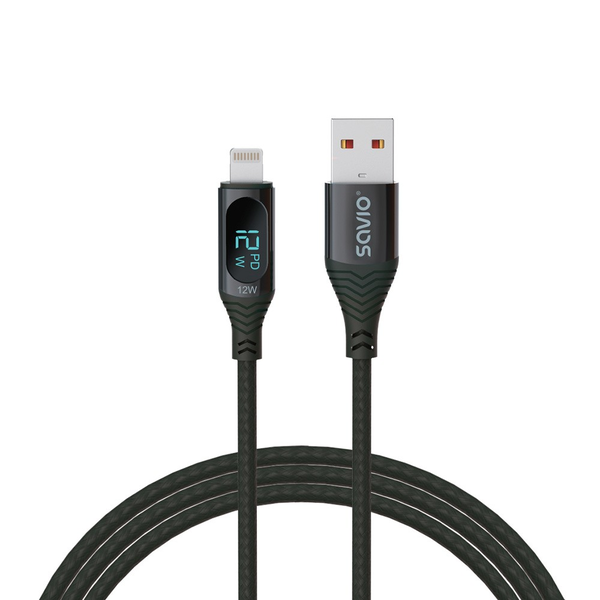 Cablu Date/Incarcare Savio USB-A Lightning LCD 1m Negru