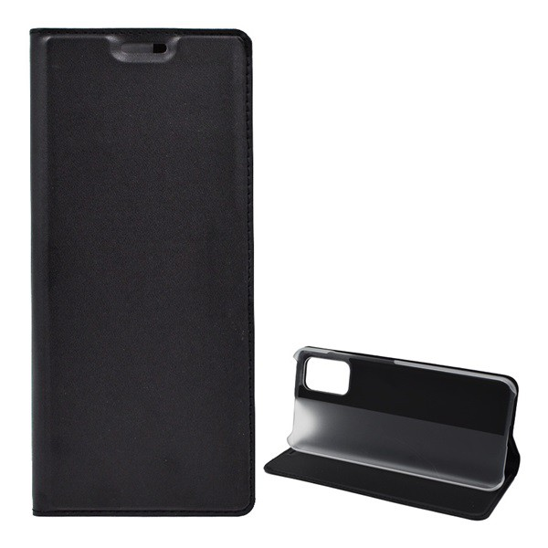 Tok álló, bőr hatású (FLIP, oldalra nyíló, asztali tartó funkció) FEKETE [Samsung Galaxy A03s (SM-A037F)] (5996591094885)