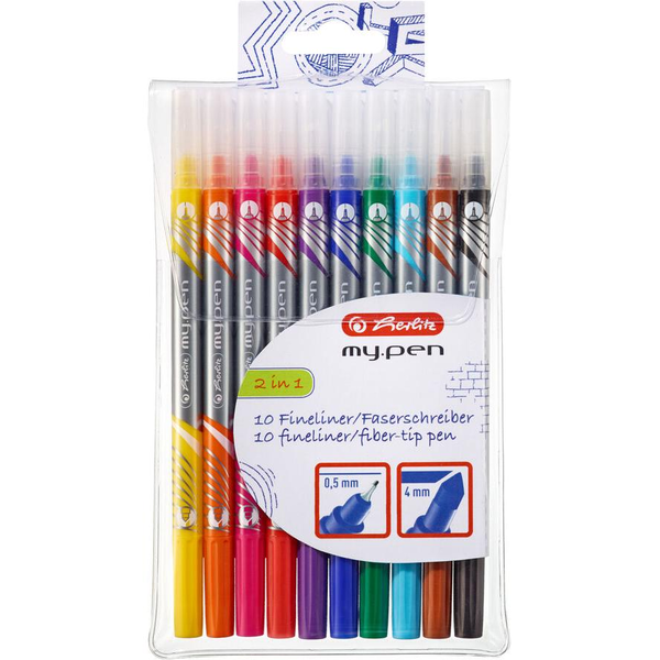 Флумастери Herlitz, Fineliner, my.pen, Комплект 10 бр, Прозрачна опаковка