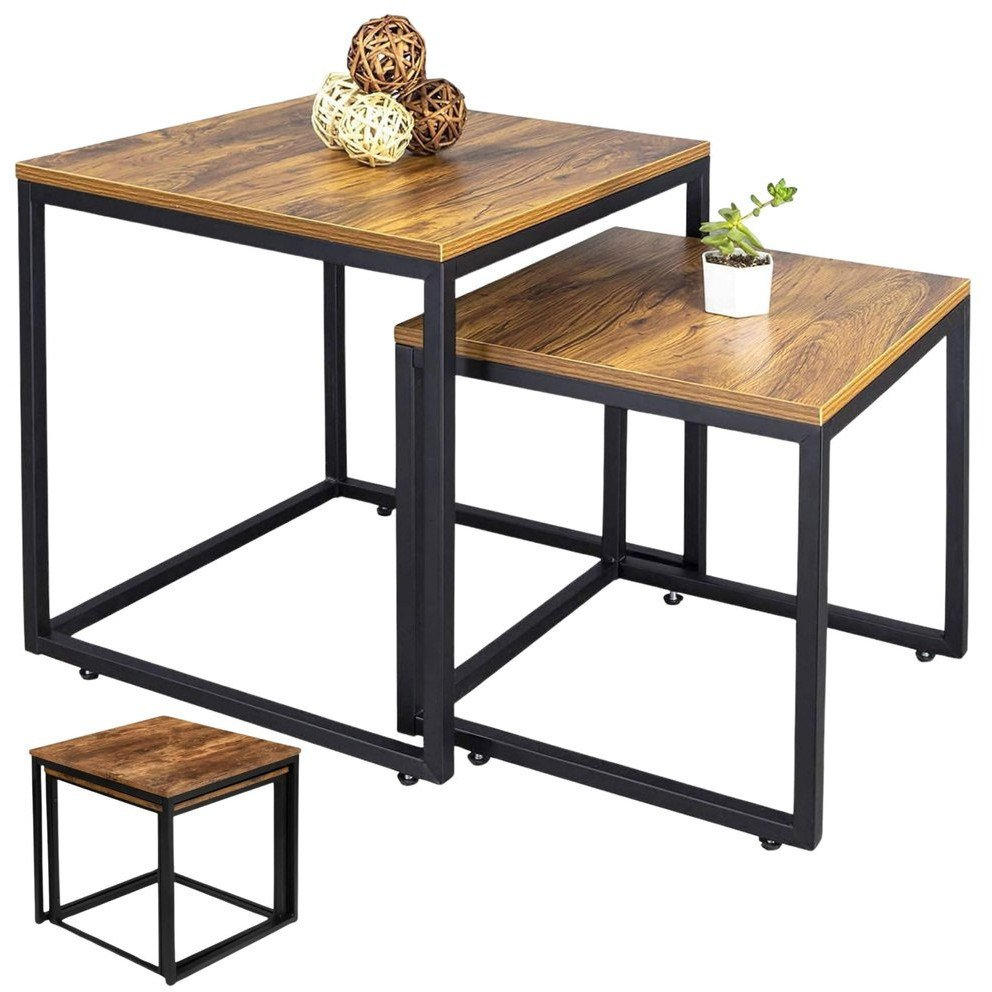 2 Az 1-ben rusztikus, Négyzet Alakú Dohányzóasztal Szett 45x50cm 40x45cm  26619 (26619)