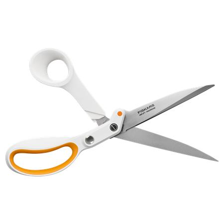 Univerzálne nožnice Fiskars Amplify 25 cm, biele a oranžové