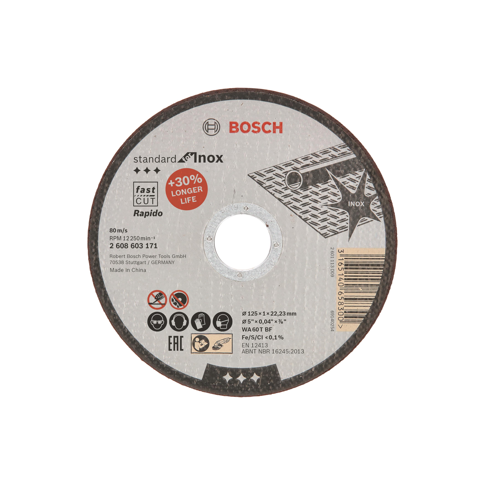 BOSCH 2608603171 Standard Inox - Rapido WA 60 T BF 125 mm, 22,23 mm, 1,0 mm 2.608.603.171 (2.608.603.171)