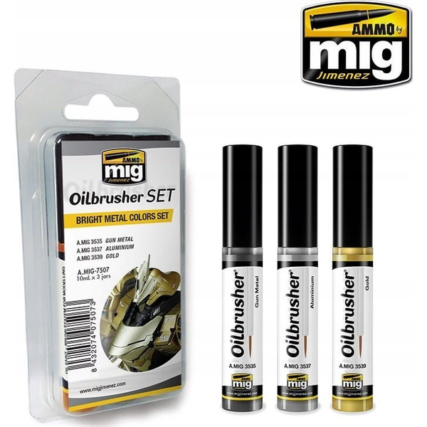  Vallejo Ammo: Oilbrusher Set - Bright Metal Colors Set
