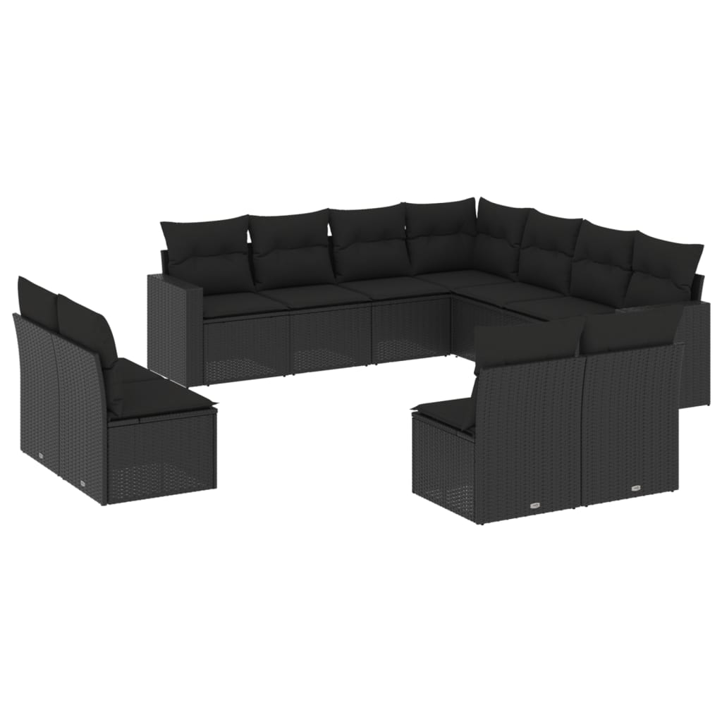 11 részes fekete polyrattan kerti ülőgarnitúra párnákkal (3251462)