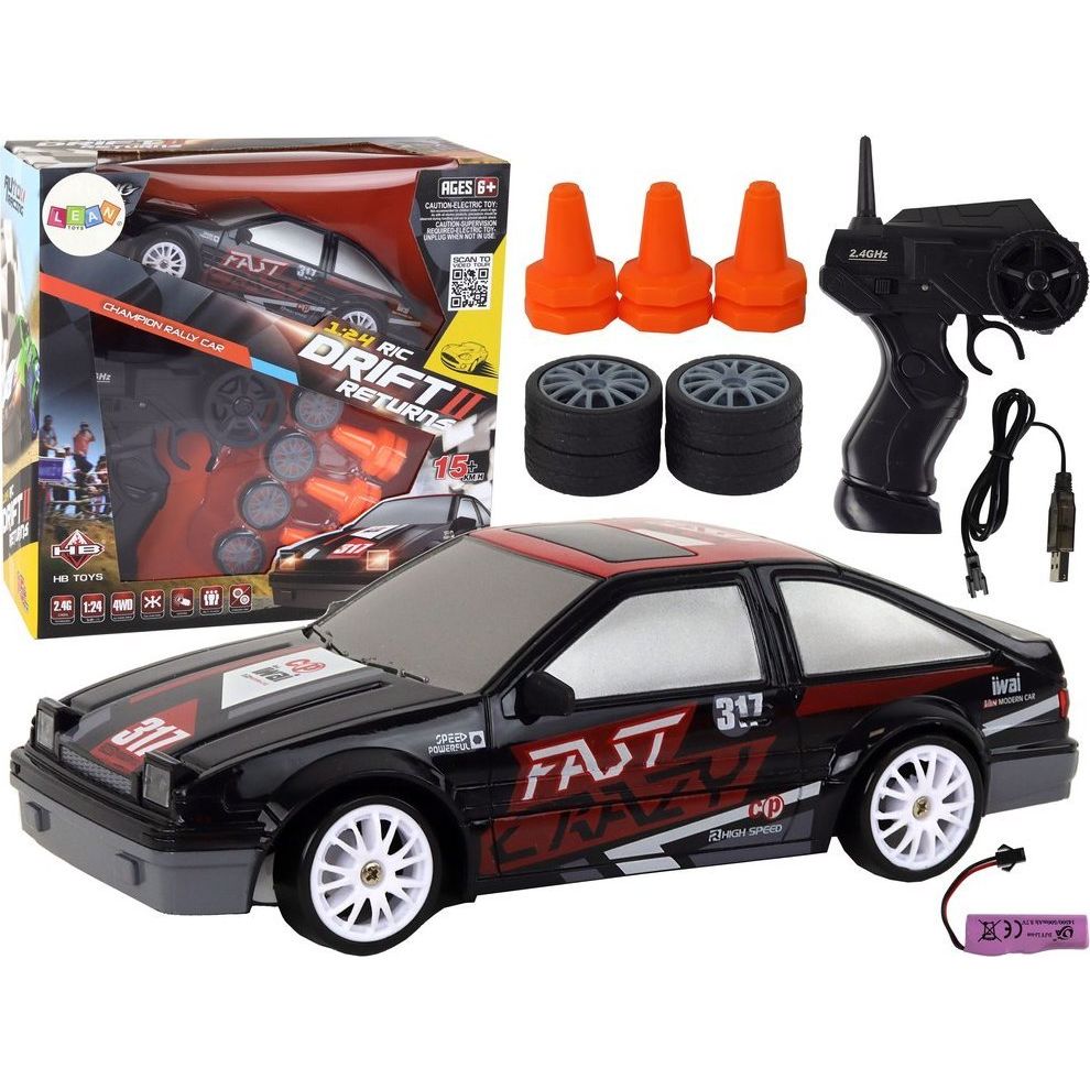 Távirányítós Sportautó - R/C, 1:24, Cserélhető Kerekekkel, Fekete (17183)