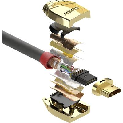 Lindy 37866 HDMI-kabel 10 m HDMI Type A (Standard) Guld, Grå