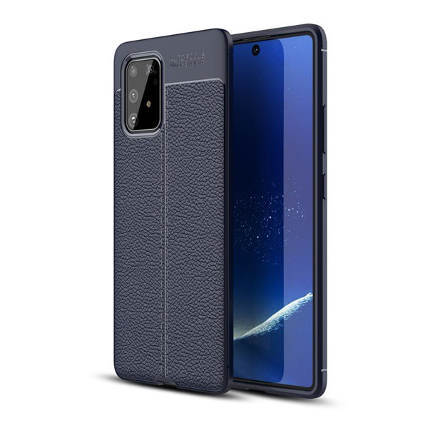 Szilikon telefonvédő (közepesen ütésálló, bőr hatású, varrás minta) SÖTÉTKÉK [Samsung Galaxy S10 Lite (SM-G770F) ] (5996457934904)