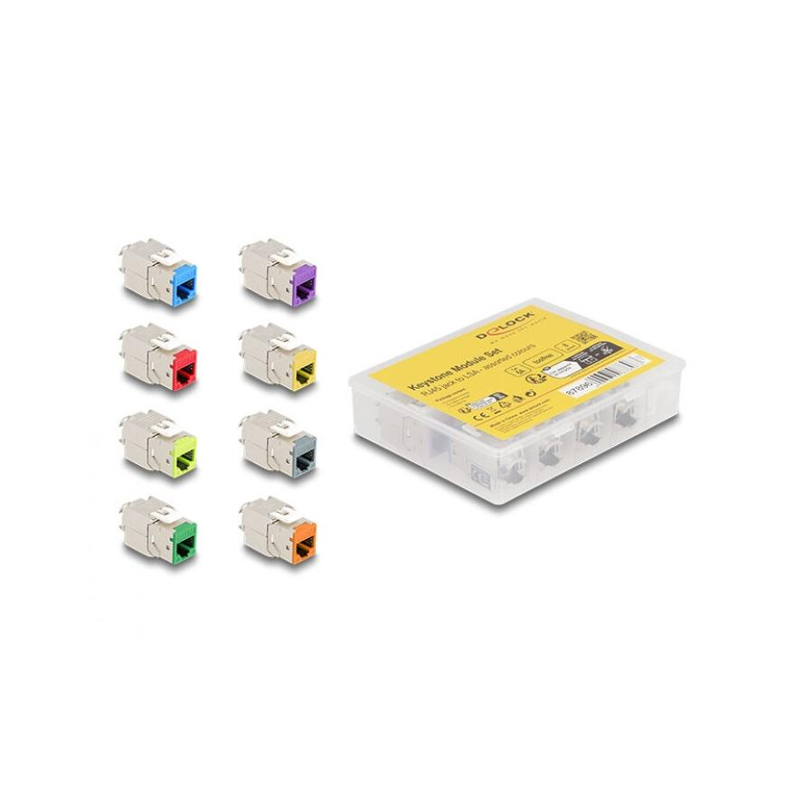 Delock Keystone Modul RJ45 anya - LSA Cat.6A eszközmentes beépítésű színes 8 db-os szett (87896) (87896)