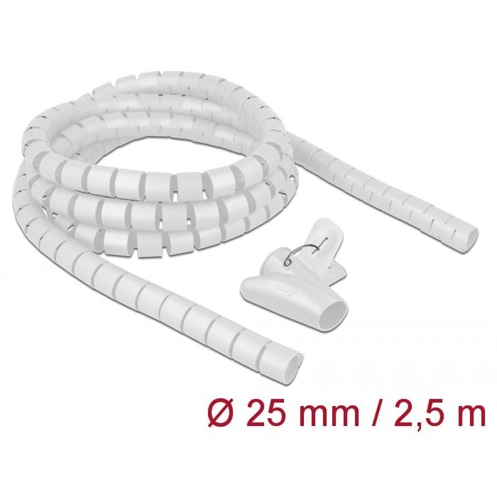 Delock spirális kábelburkolat behúzó eszközzel 2,5m x 25mm fehér (18841) (delock18841)