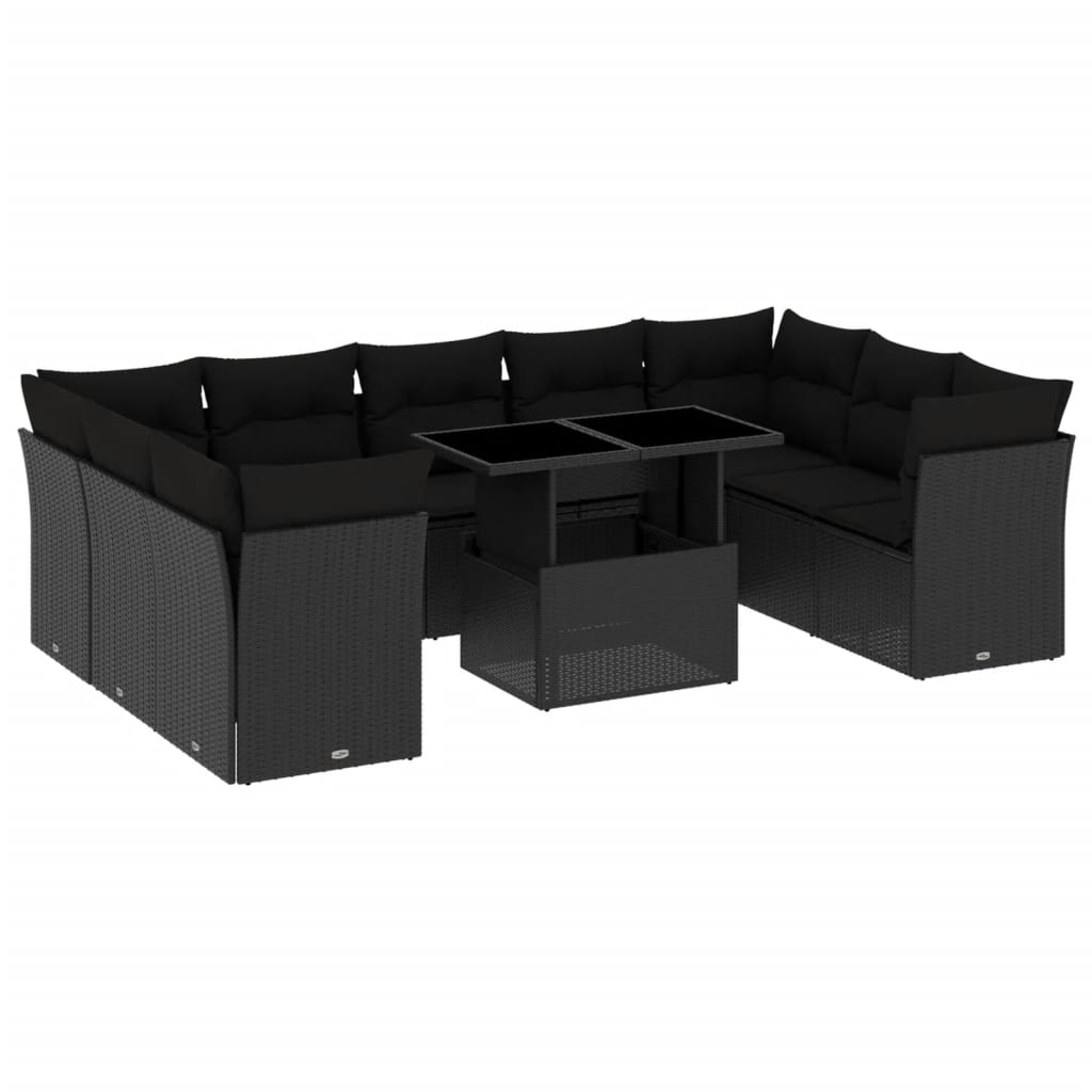 10 részes fekete polyrattan kerti ülőgarnitúra párnákkal (3266815)