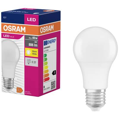 OSRAM HOMELIGHTING 4099854109775 LED EEK F (A - G) E27 Izzólámpa forma 8.5 W = 60 W Melegfehér (Ø x Ma) 60 mm x 60 mm 1 db