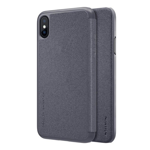 NILLKIN SPARKLE műanyag telefonvédő (mikroszálas bőr hatású FLIP, oldalra nyíló) FEKETE [Apple iPhone XS 5.8]