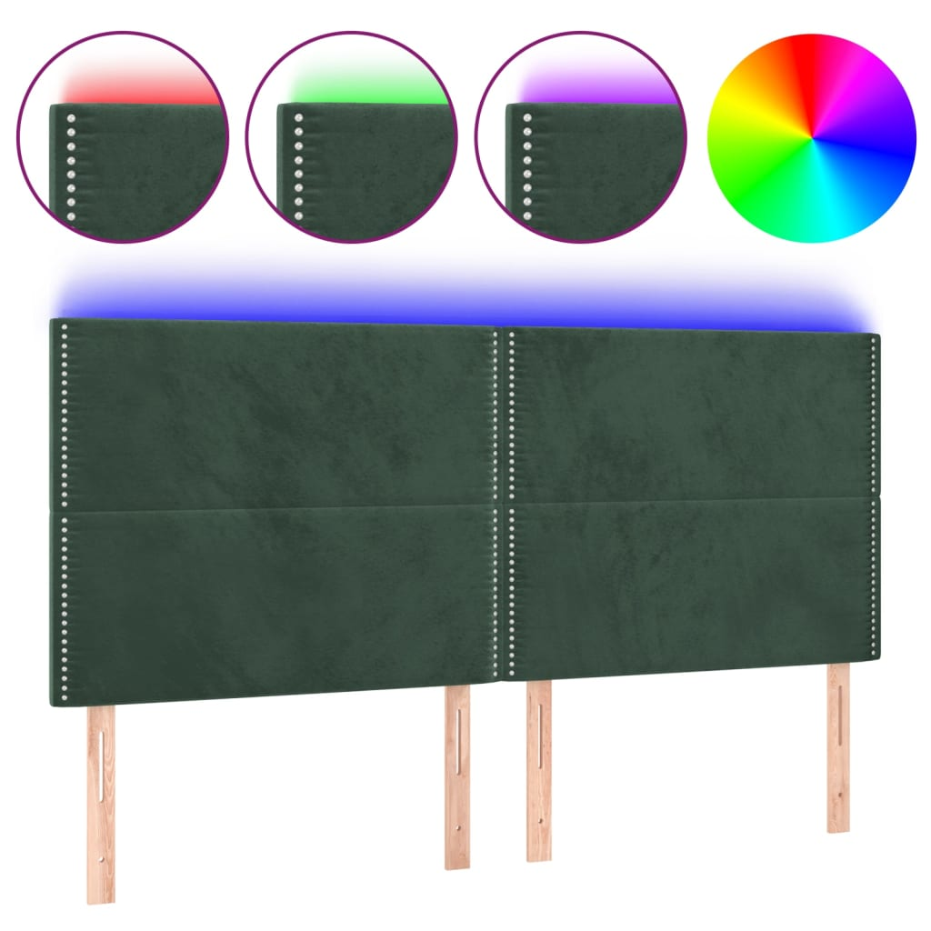 sötétzöld bársony LED-es fejtámla 200x5x118/128 cm (3122353)