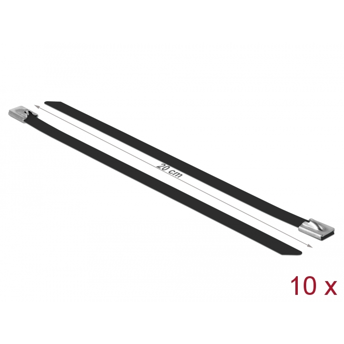 Delock Rozsdamentes Acél Kábelkötegek Hossza 200 x Szélesség 7,9 mm fekete 10 db. (18813) (18813)