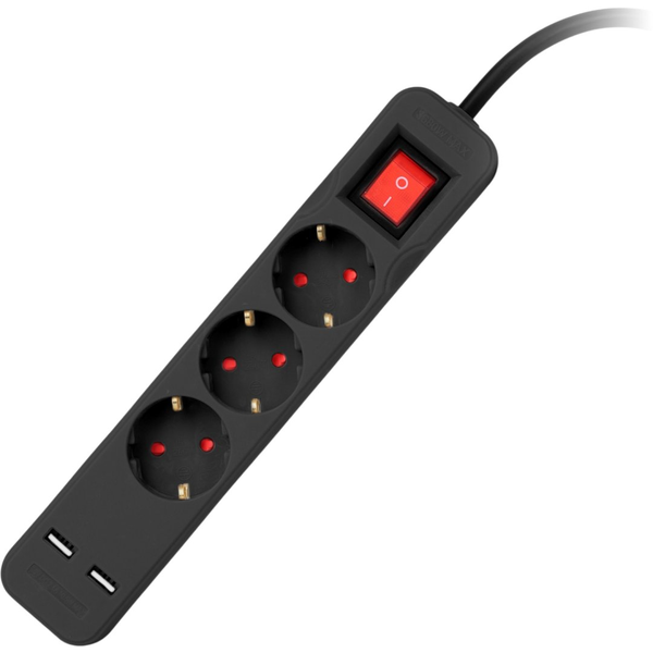 Entac Steckdosenleiste 3fach 2x USB-A, 1,5m schwarz